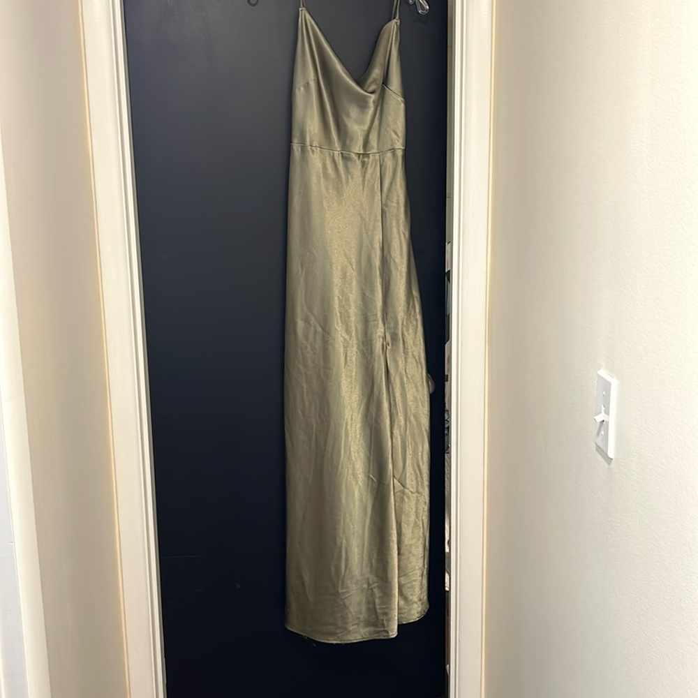 Birdy grey green silk bridesmaids dress with slit 💚